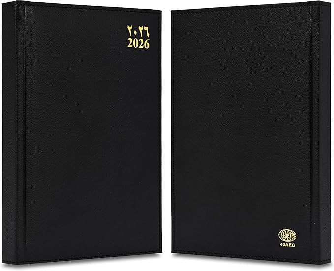 FIS Black A4 Vinyl Gold Edge Arabic-English 2026 Diary - FSDI43AEG26BK - Al Masam Stationery LLC