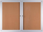 Bi-Office double door cork display board with enclosed notice area, measuring 915x1220mm, for office or classroom use.