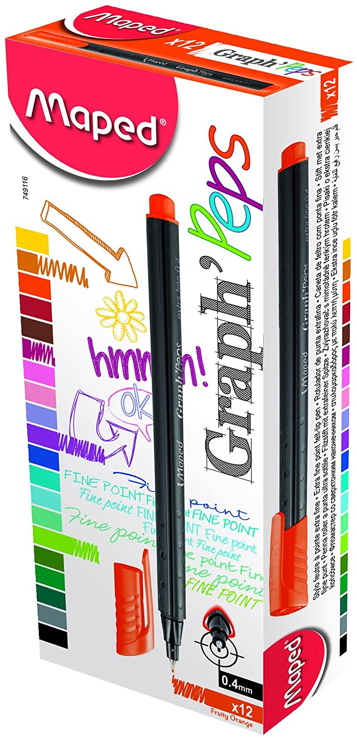 Maped Graph'Peps Fineliner Orange Fruity Box of 12Pcs - Al Masam Stationery LLC