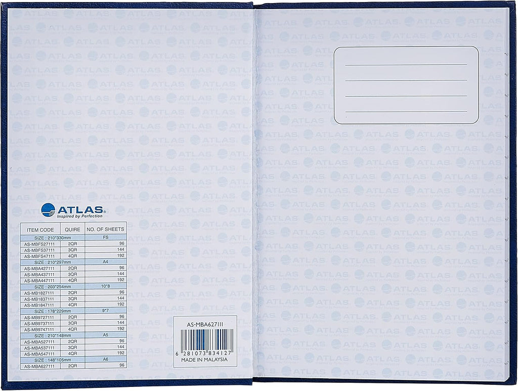 Atlas Manuscript Writing Notebook, 10 x 8 inch, 70 GSM paper, featuring a durable cover and quality pages for writing and notes.