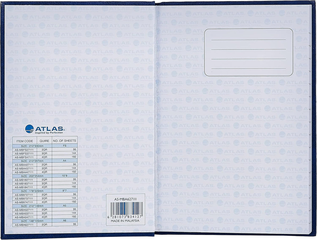 Atlas Manuscript Writing Notebook, 10 x 8 inch, 70 GSM paper, featuring a durable cover and quality pages for writing and notes.