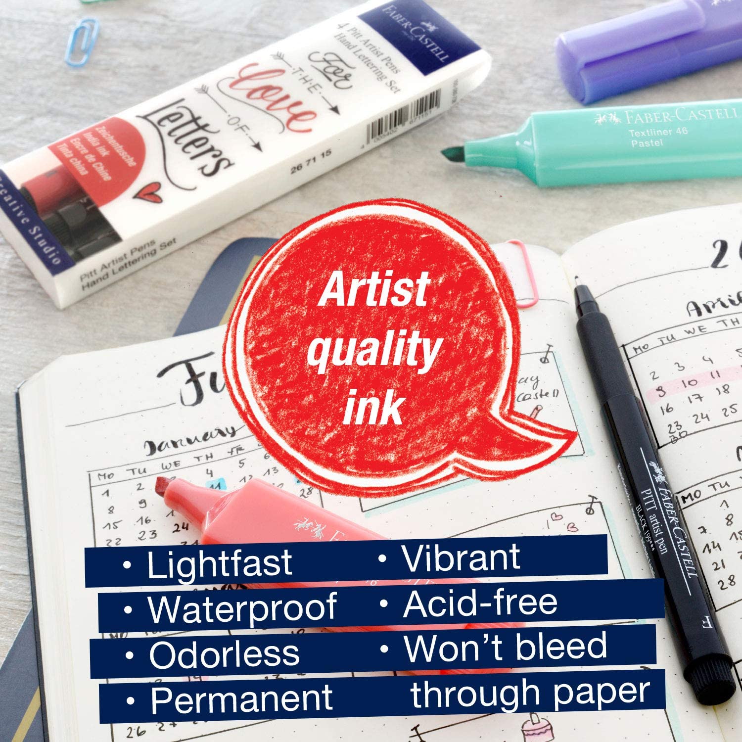 FABER-CASTELL India ink Pitt  Artist Pen Lettering 4x - Al Masam Stationery LLC