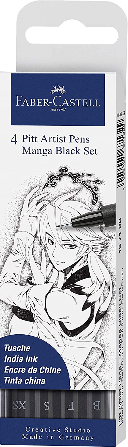 FABER-CASTELL PITT Artist Pen "Black Set" Manga Wallet of 4 - Al Masam Stationery LLC