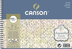 Canson Spiral Water Colour Pad 12.5x18cm 300gsm 12 Sheets Natural White Cold Pressed - Al Masam Stationery LLC Main image