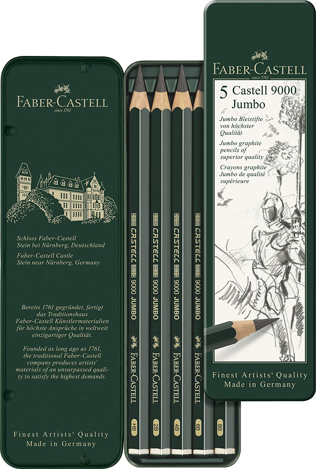FABER-CASTELL Graphite pencil CASTELL 9000 Jumbo 5ct tin - Al Masam Stationery LLC