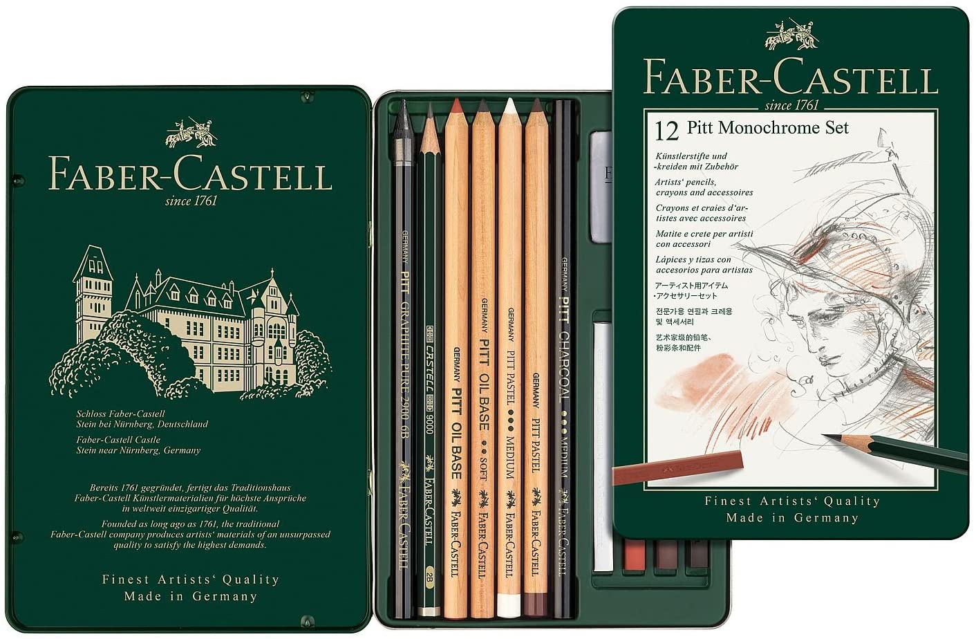 FABER-CASTELL Set PITT Monochrome tin of 12 - Al Masam Stationery LLC