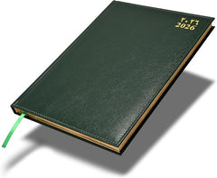 FIS Green A4 Vinyl Gold Edge Arabic-English 2026 Diary - FSDI43AEG26GR