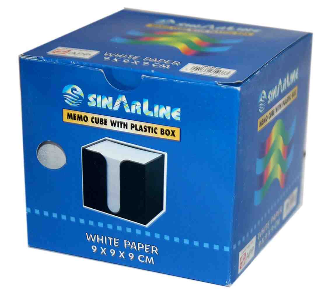 SinArline Memo Cube Box with Plastic Box 9x9x9cm White - Al Masam Stationery LLC