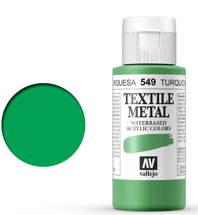 VALLEJO TEXTILE COLOR 549: 60 ML. TURQUOISE METAL - Al Masam Stationery LLC