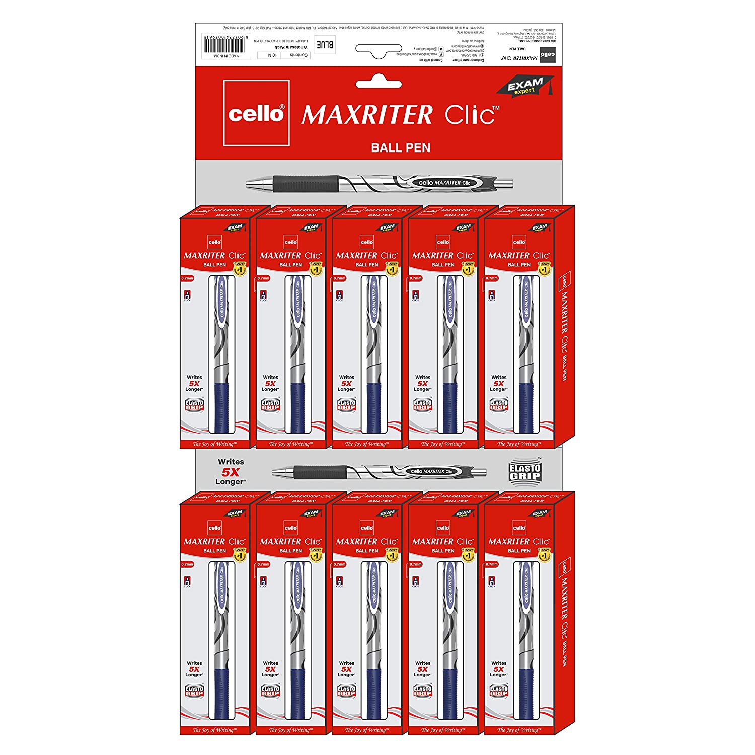 The Cello Maxriter 0.7mm Blue Bl is a high-quality writing instrument designed for precision and smooth writing. With a 0.7mm tip and blue ink, it delivers clean, precise lines every time. Perfect for both personal and professional use, this pen is a must-have for any writing task.  Longest-writing click pen - writes 5x other click pens 0.7 mm tip gives bold writing Fashionable pen design
