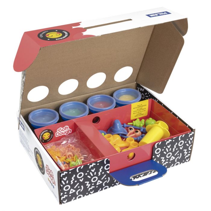 Kit 4 cans 116 g  Soft Dough with tools 'Funny faces' - Al Masam Stationery LLC
