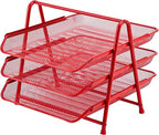 Red 3-Tier Wire Mesh Document Tray