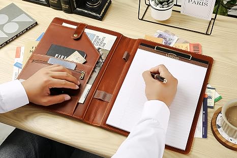 Atlas 4D Executive Ring Binder in brown with metal rings for document filing and organization.