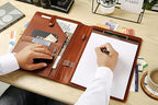 Atlas 4D Executive Ring Binder in brown with metal rings for document filing and organization.