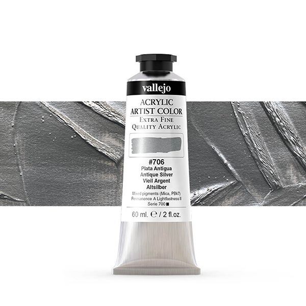 VALLEJO ACRYLIC ARTIST 706: 60 ML. ANTIQUE SILVER - Al Masam Stationery LLC