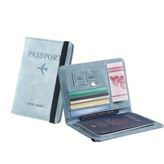 ELMAS 1pc RFID Passport Holder, Thin Passport Wallet, Leather Surface, Multi Functional Wallet, Travel Passport Holder, Cute Card Holder