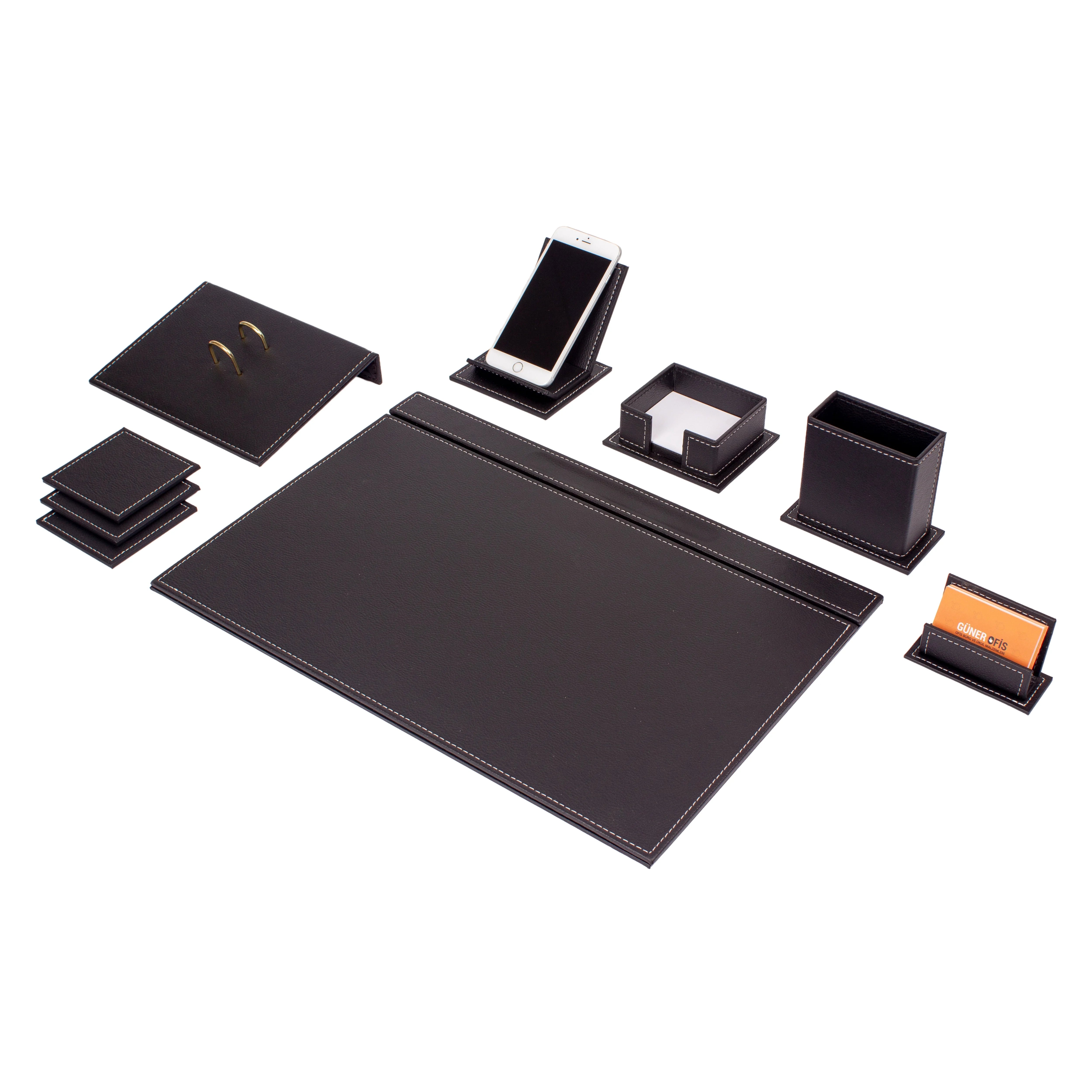 ELMAS Luxury 9-Piece Leather Desk Organizer Set - Al Masam Stationery LLC
