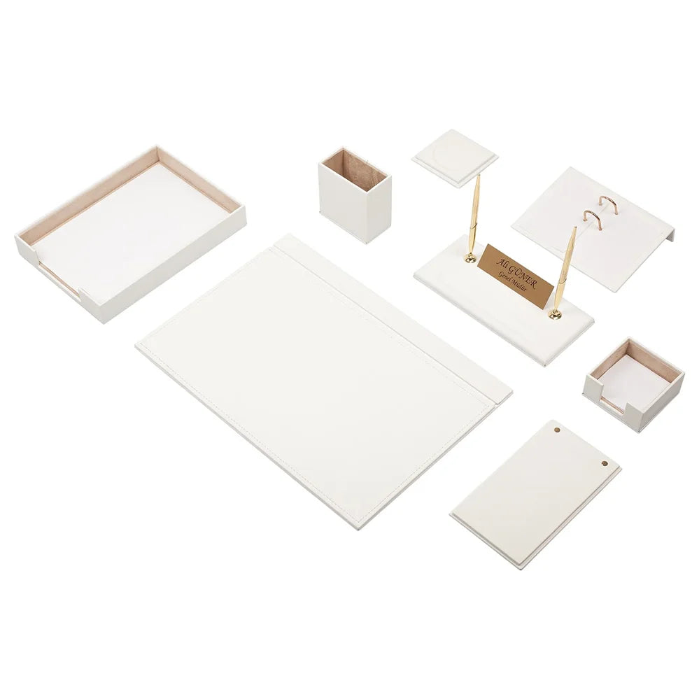 ELMAS Premium 10-Piece Leather Desk Organizer Set - Al Masam Stationery LLC
