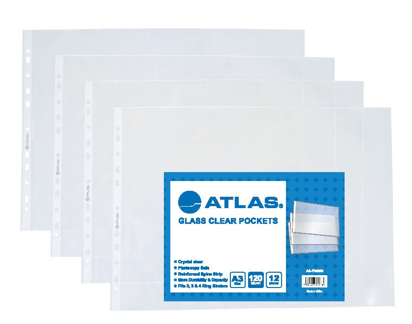 Atlas Glass Clear A3 Pocket Polypropylene 120 Micron File Folder - Al Masam Stationery LLC Main image