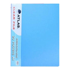 Atlas A4 Butterfly 20 Pocket Clear Book File Folder Blue - Al Masam Stationery LLC