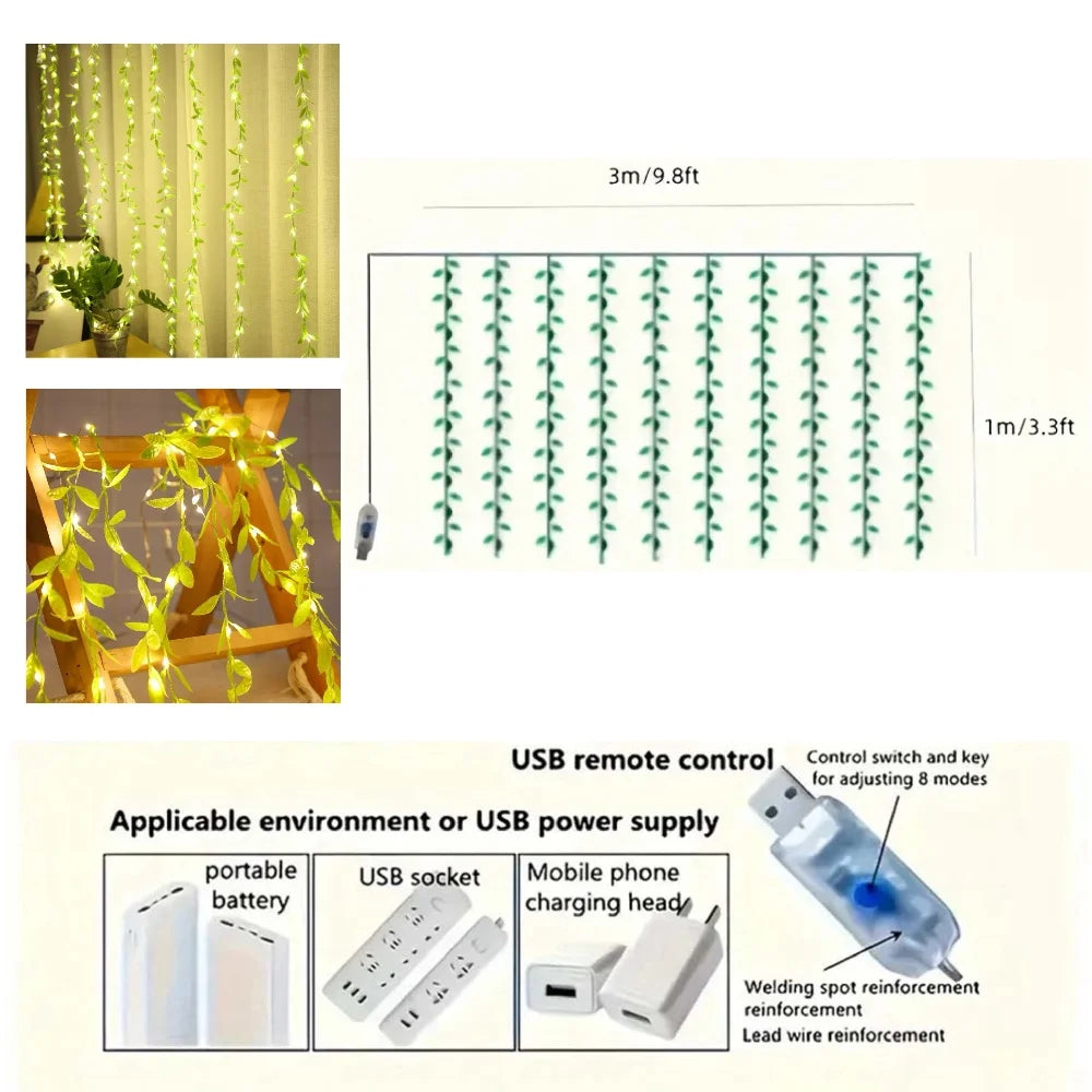 ELMAS 3m 100LED Willow Leaf Vine Lamp USB-Powered - Al Masam Stationery LLC