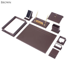 ELMAS Luxurious 13-Piece Leather Desk Organizer Set