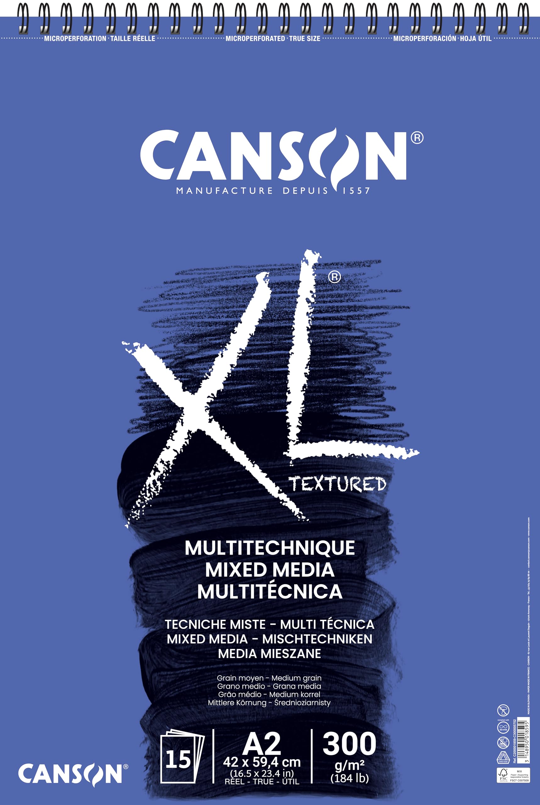 Canson XL Mixed Media Pad A2 300gsm Textured White 15 Sheets