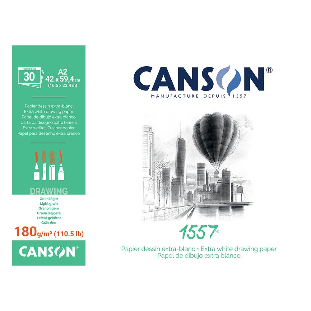 Canson 1557 Drawing Pad A2 180gsm 30 Sheets White Artist Paper