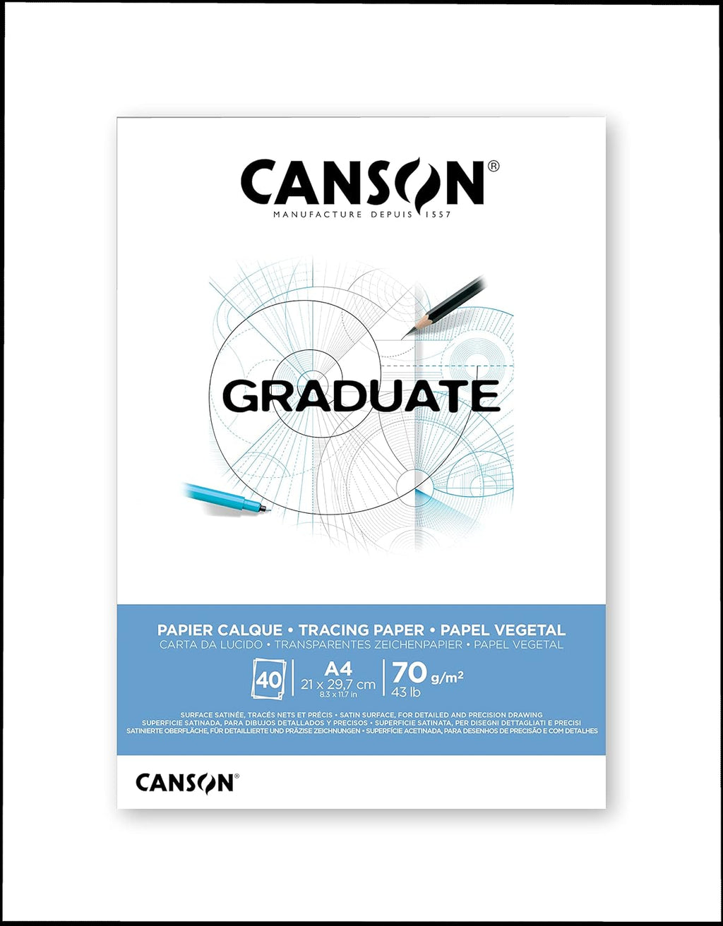 Canson Graduate Tracing Pad A4 70gsm Transparent Paper 40 Sheets