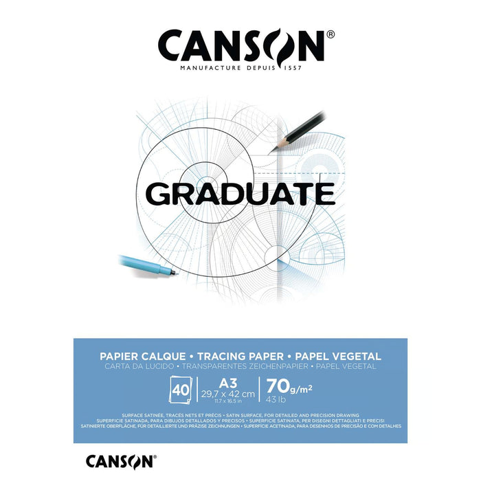 Canson Graduate Tracing Pad A3 70gsm Transparent Paper 40 Sheets - Al Masam Stationery LLC - sketch book - sketch book