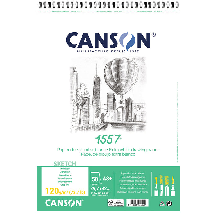 Canson 1557 Spiral Sketch Pad A3 120gsm 50 Sheets White Drawing Paper - Al Masam Stationery LLC - sketch book - sketch book