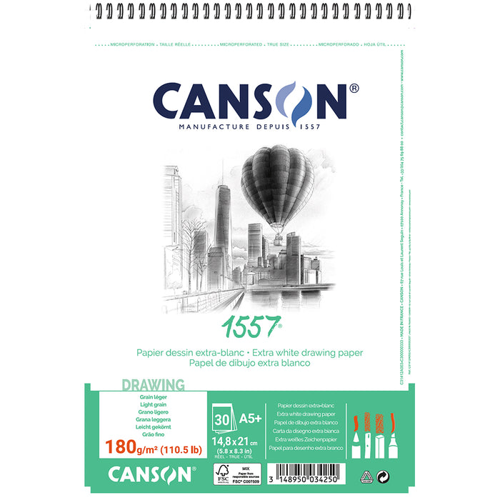 Canson 1557 Spiral Drawing Pad A5 180gsm 30 Sheets White Artist Paper - Al Masam Stationery LLC - sketch book - sketch book
