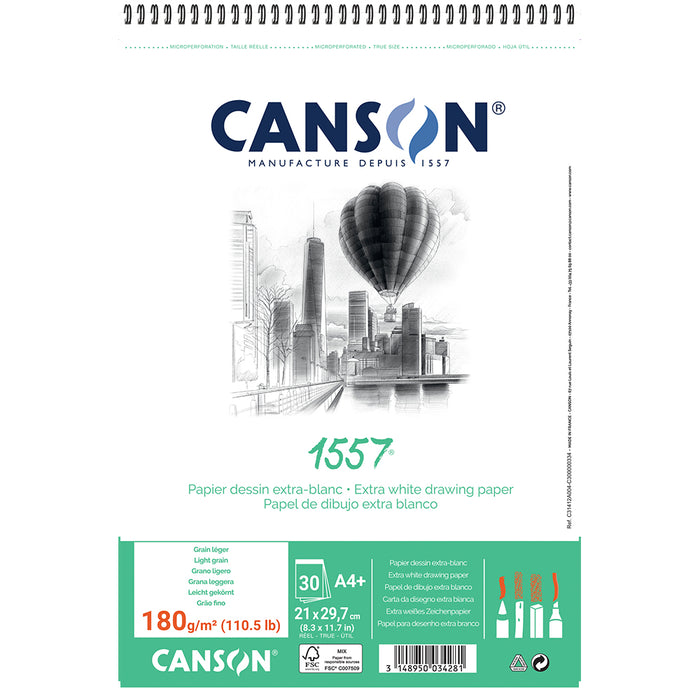 Canson 1557 Spiral Drawing Pad A4 180gsm 30 Sheets White Artist Paper - Al Masam Stationery LLC - sketch book - sketch book