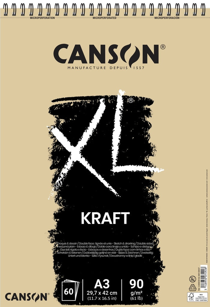 Canson XL Kraft Sketch Pad A3 90gsm Brown Paper 60 Sheets - Al Masam Stationery LLC - sketch book - sketch book