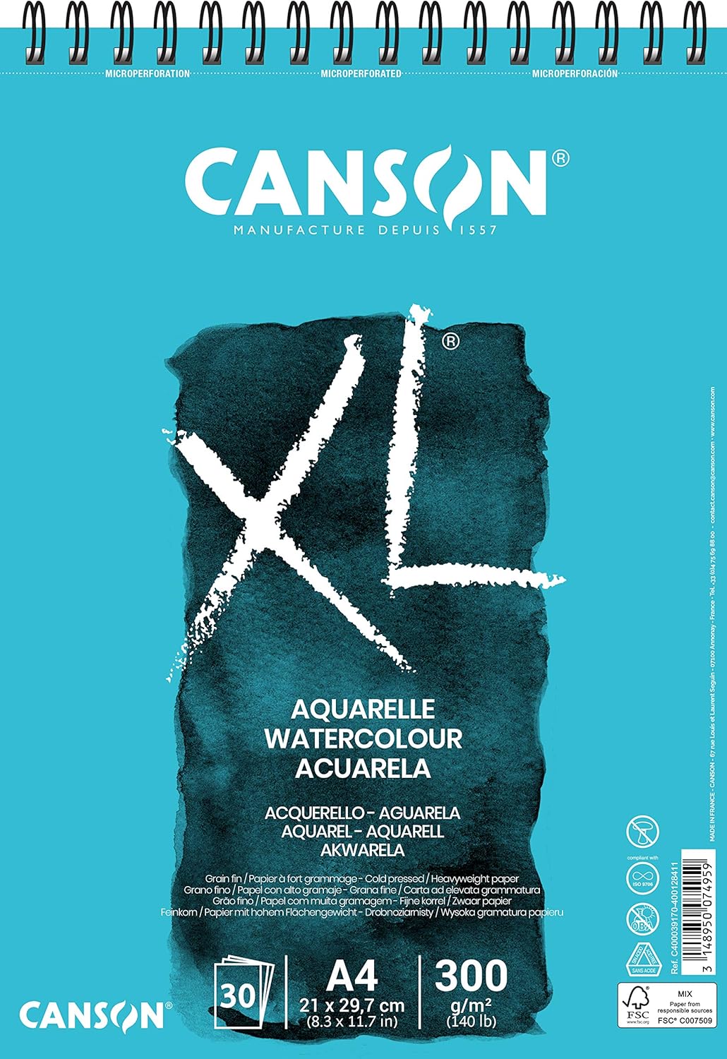 Canson XL Watercolour Pad A4 300gsm Cold Pressed White 30 Sheets Main image