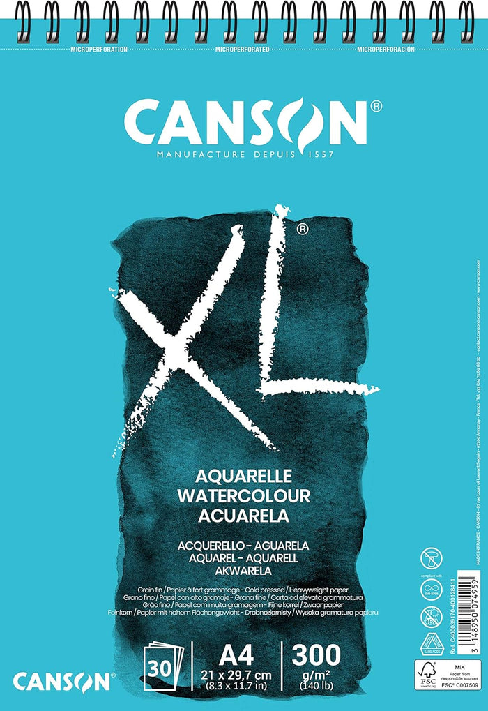 Canson XL Watercolour Pad A4 300gsm Cold Pressed White 30 Sheets - Al Masam Stationery LLC - sketch book - sketch book