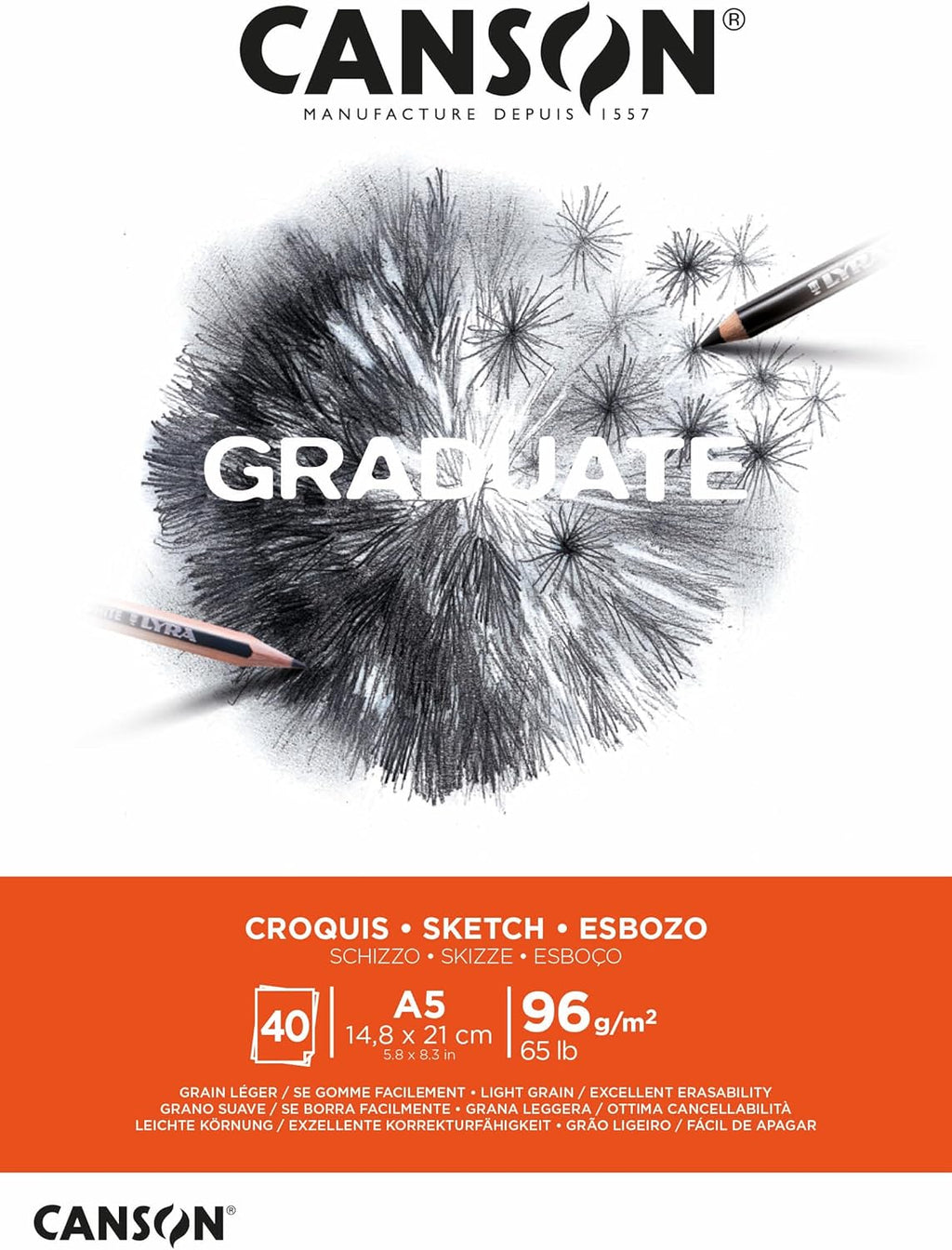Canson Graduate Sketch Pad A5 96gsm White 40 Sheets