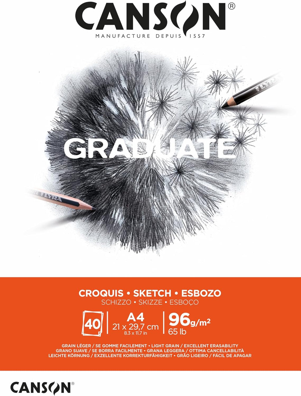 Canson Graduate Sketch Pad A4 96gsm White 40 Sheets