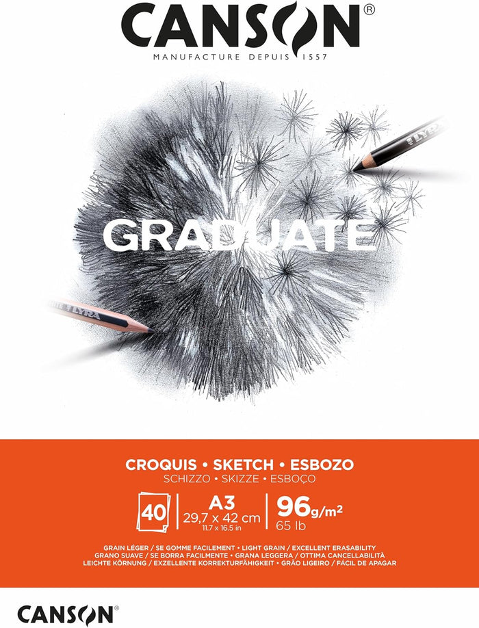 Canson Graduate Sketch Pad A3 96gsm White 40 Sheets - Al Masam Stationery LLC - sketch book - sketch book