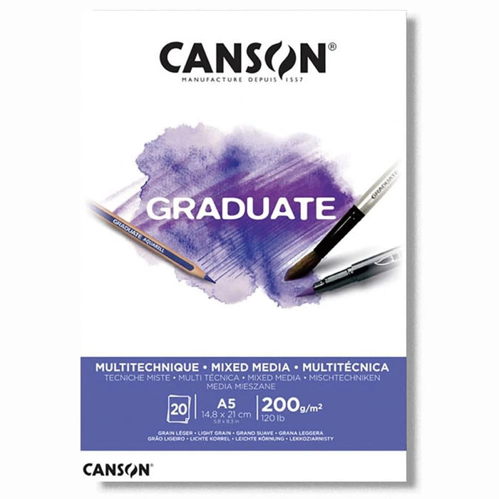 Canson Graduate Mixed Media Pad A5 200gsm White 20 Sheets - Al Masam Stationery LLC - sketch book - sketch book