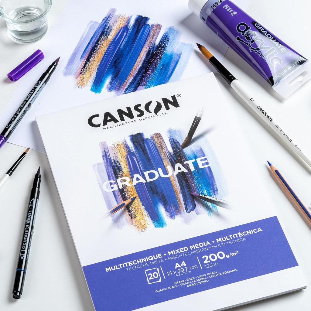 Canson Graduate Mixed Media Pad A4 200gsm White 20 Sheets