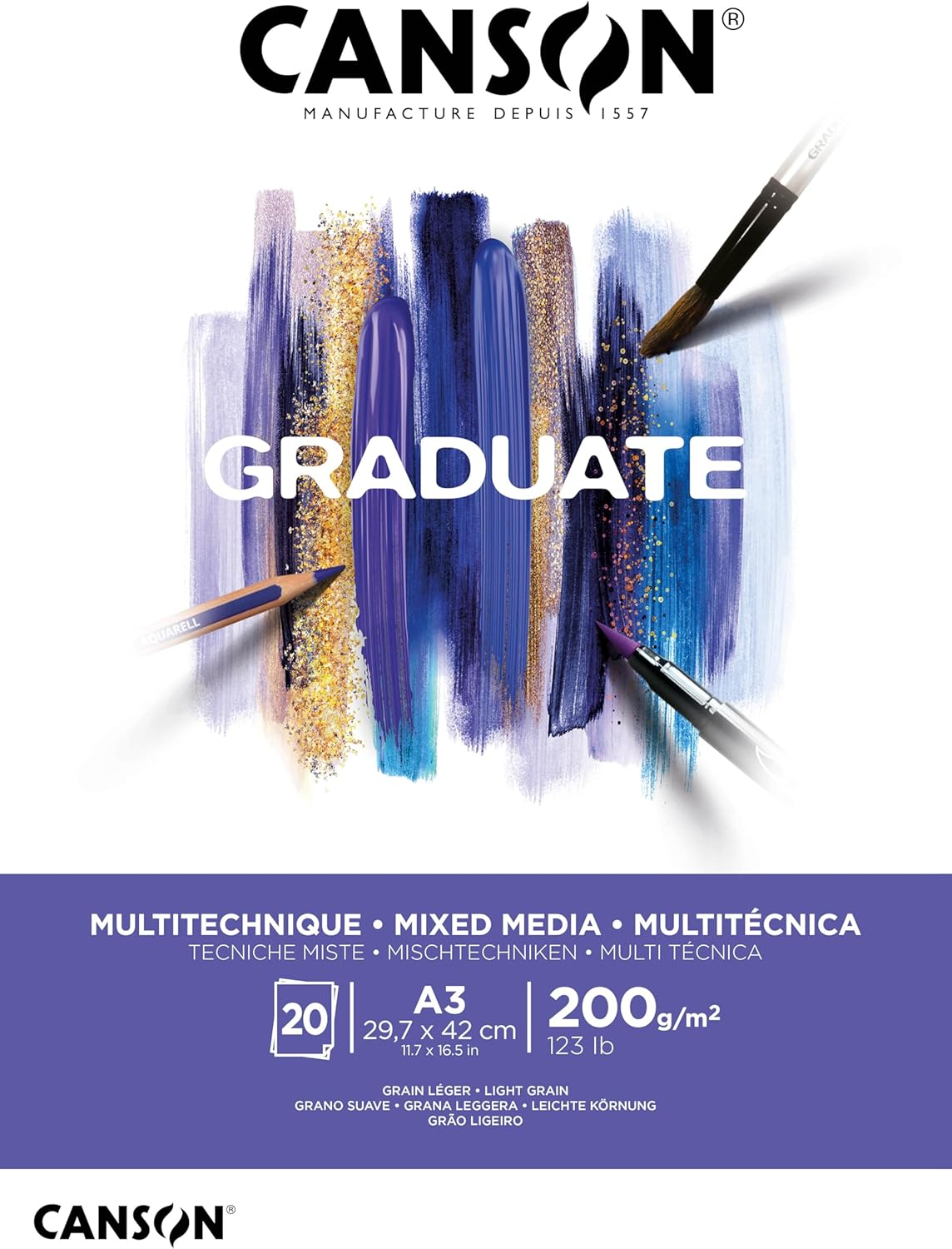 Canson Graduate Mixed Media Pad A3 200gsm White 20 Sheets Main image