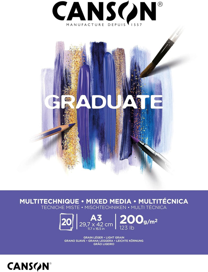 Canson Graduate Mixed Media Pad A3 200gsm White 20 Sheets - Al Masam Stationery LLC - sketch book - sketch book