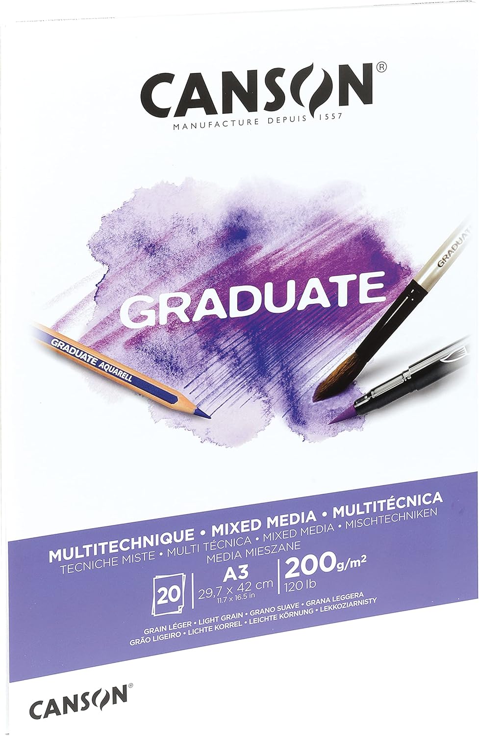 Canson Graduate Mixed Media Pad A3 200gsm White 20 Sheets