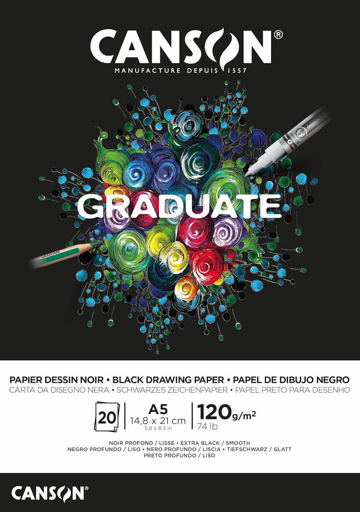 Canson Graduate Black Drawing Pad A5 120gsm 20 Sheets - Al Masam Stationery LLC - sketch book - sketch book