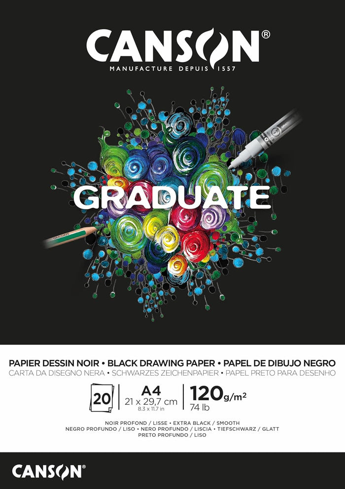 Canson Graduate Black Drawing Pad A4 120gsm 20 Sheets - Al Masam Stationery LLC - sketch book - sketch book