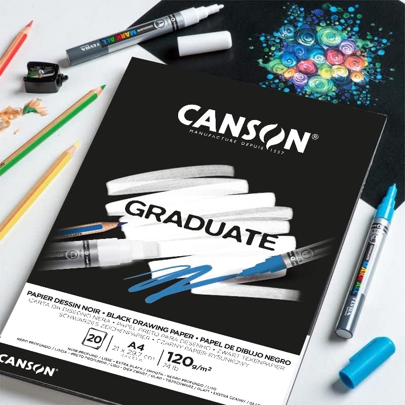 Canson Graduate Black Drawing Pad A4 120gsm 20 Sheets