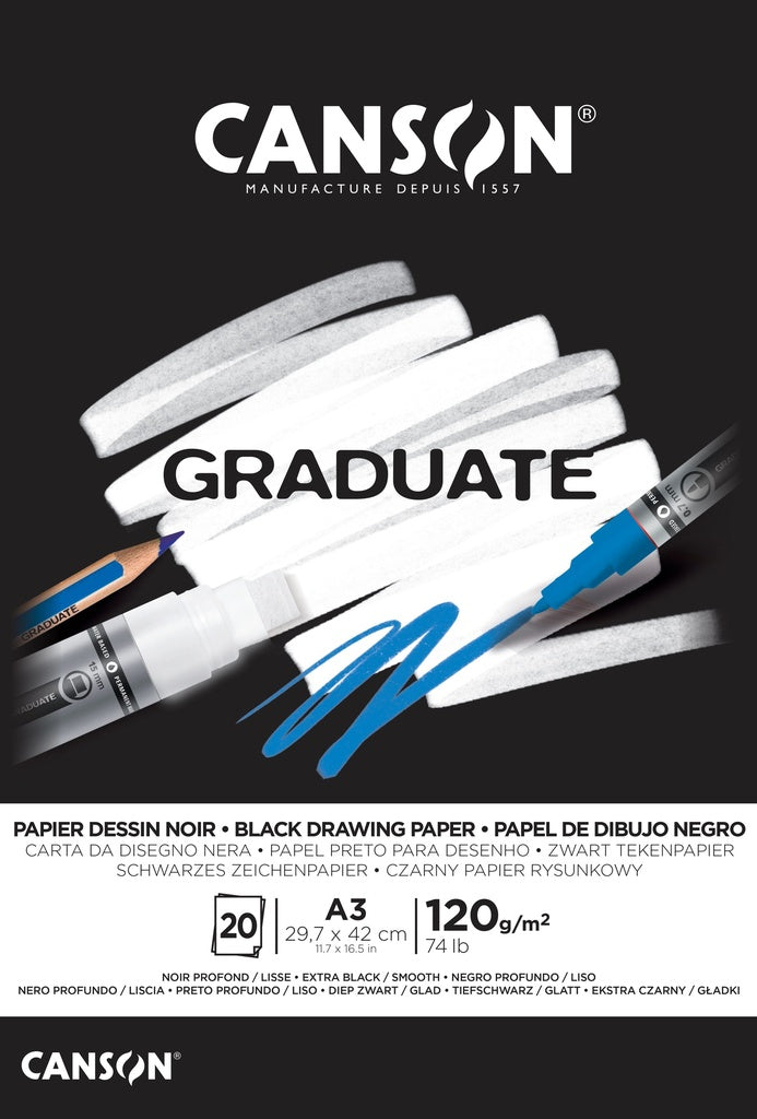Canson Graduate Black Drawing Pad A3 120gsm 20 Sheets - Al Masam Stationery LLC - sketch book - sketch book