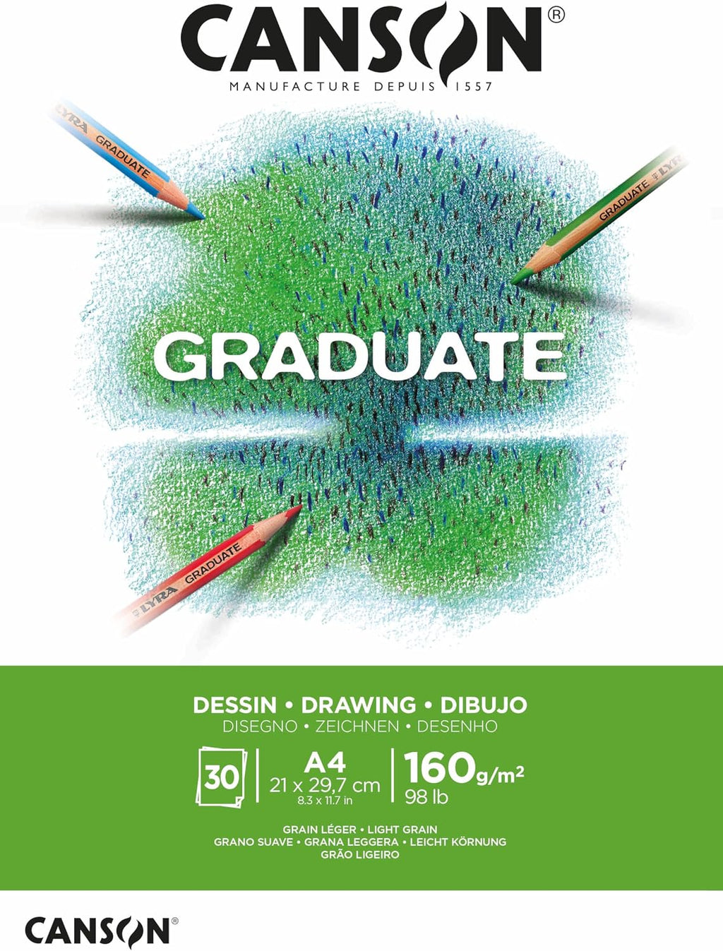 Canson Graduate Drawing Pad A4 160gsm 30 Sheets – White Sketching Paper