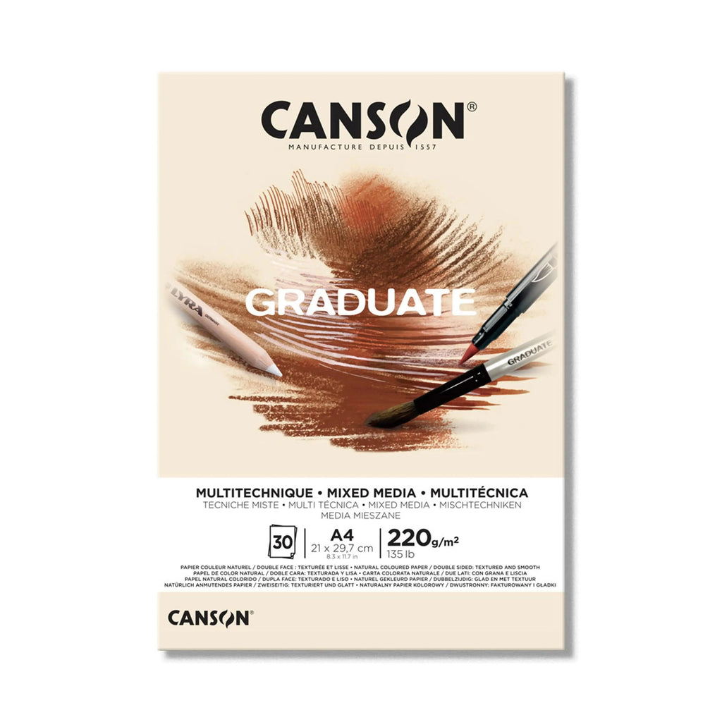 Canson Graduate Mixed Media Pad A4 220gsm 30 Sheets – Natural Mixed Media Paper
